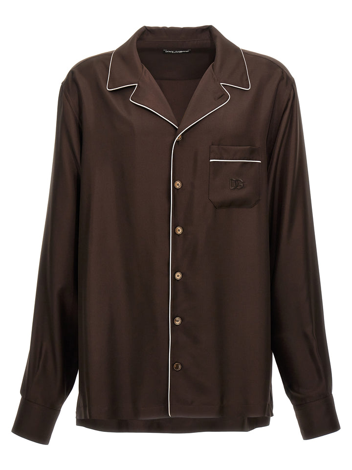 Logo Embroidery Shirt Shirt, Blouse Brown