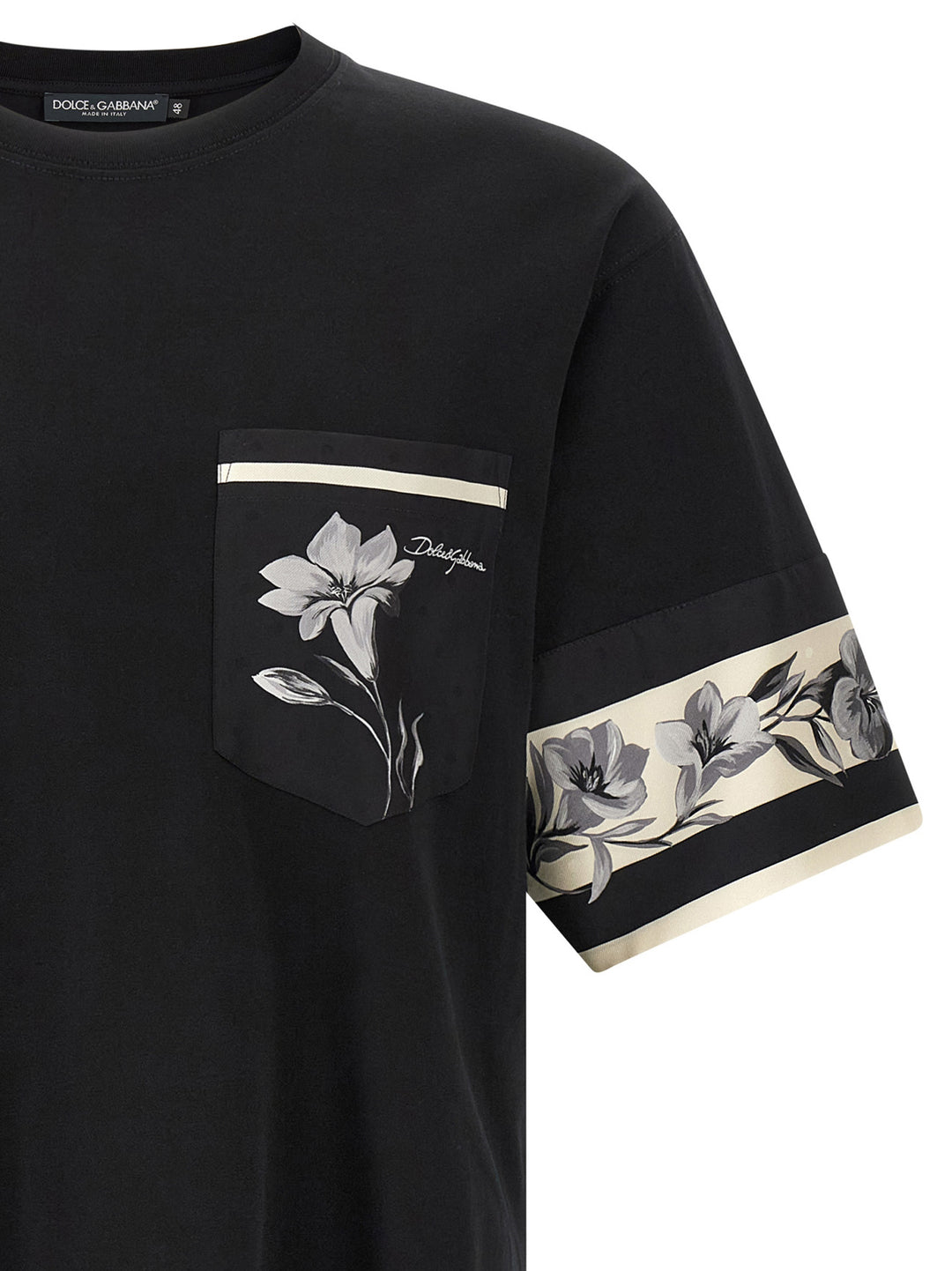 Dolce & Gabbana Silk Detail T-shirt - Black | f174a2cc69fea95503e012532e01aeaecd4e2324