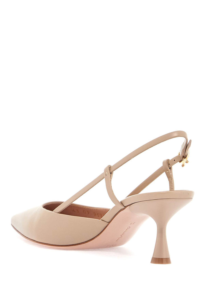 Sandy Calfskin Pumps With Open Back And Hook And Loop Closure