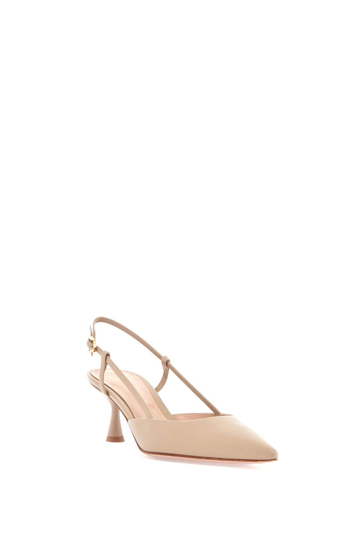 Sandy Calfskin Pumps With Open Back And Hook And Loop Closure