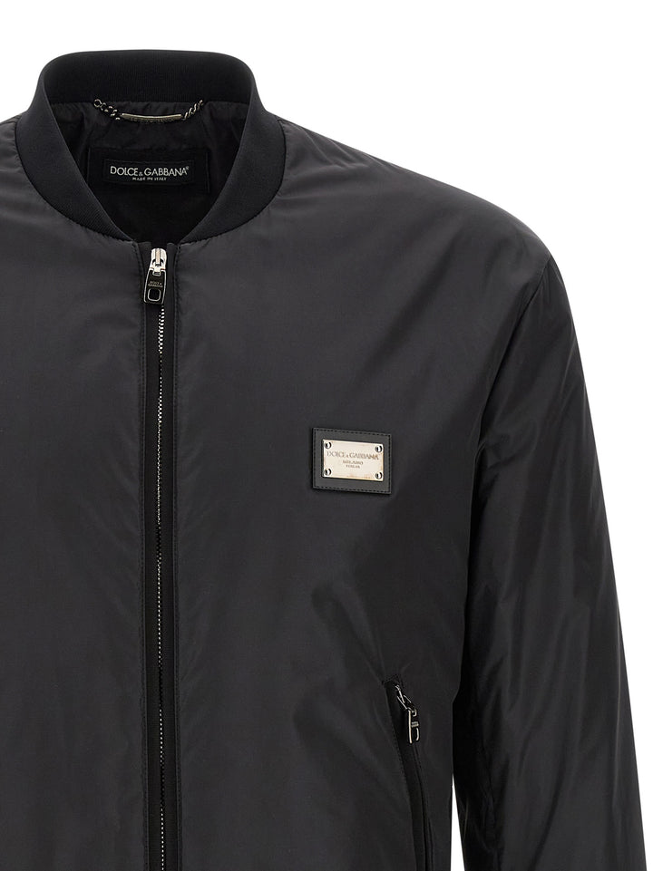 Dolce & Gabbana Logo Plaque Bomber Jacket Puffer Jackets - Black | 64f561fc7f61846adf12ea5c464553d334076d75