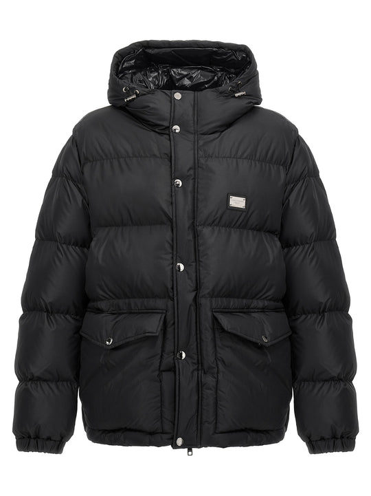 Logo Plate Down Jacket Puffer Jackets Black