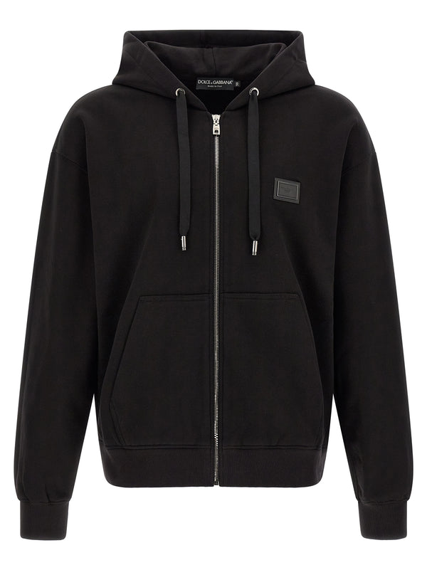 Logo Plaque Hoodie Sweatshirt Black