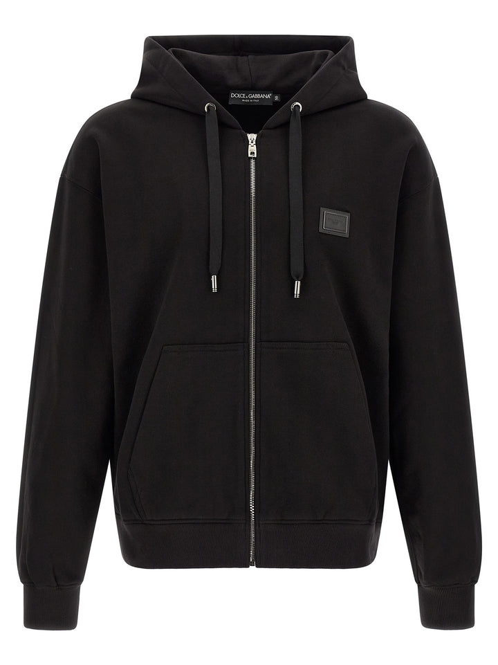 Dolce & Gabbana Logo Plaque Hoodie Sweatshirt - Black | c44baad51e4775502984c8f0608f368896b69f84