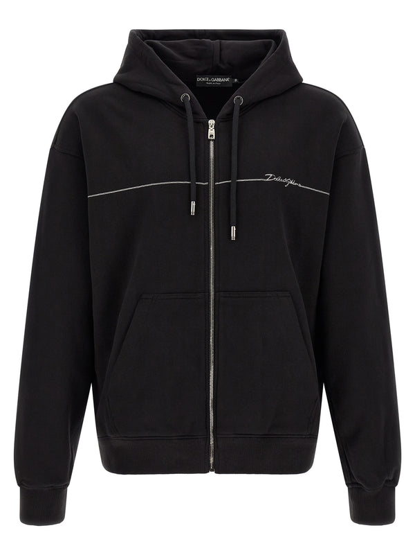 Logo Embroidery Hoodie Sweatshirt Black