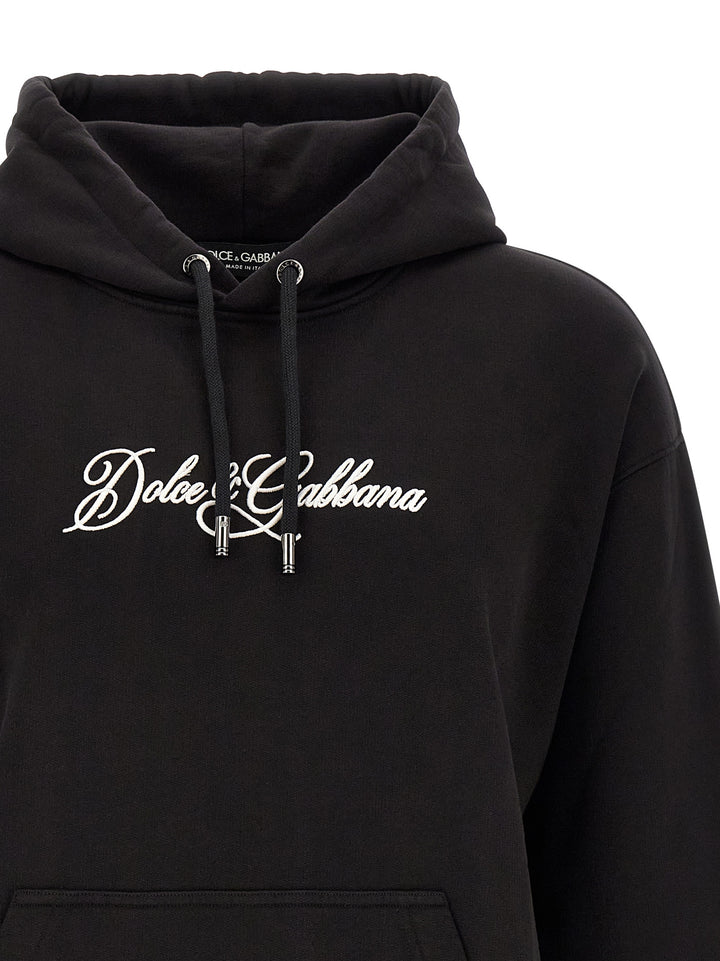 Dolce & Gabbana Logo Embroidery Hoodie Sweatshirt - Black | 2473e8dee256b8cd80e954b2d327fc587fed220f