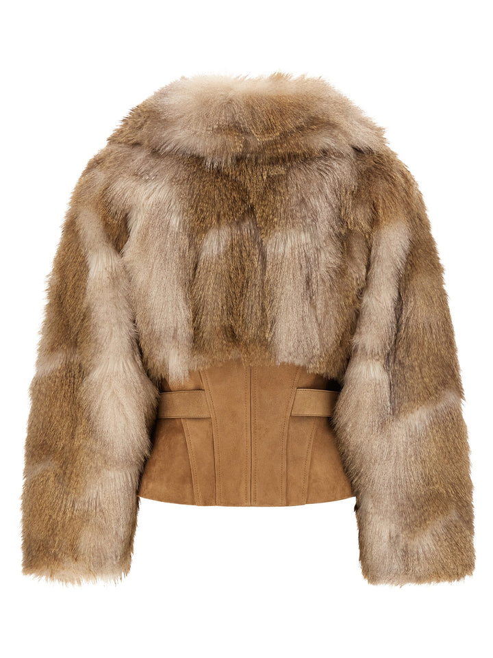 Elisabetta Franchi Bustier And Belted Jacket Puffer Jackets - Brown | 283d4ae65623946d208d0f0aea1bcbb12fec2359