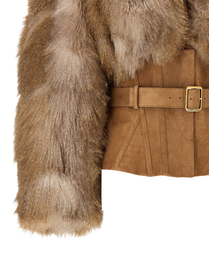 Elisabetta Franchi Bustier And Belted Jacket Puffer Jackets - Brown | 9907d22511bc384e8d921ca8329b037c3e920da3