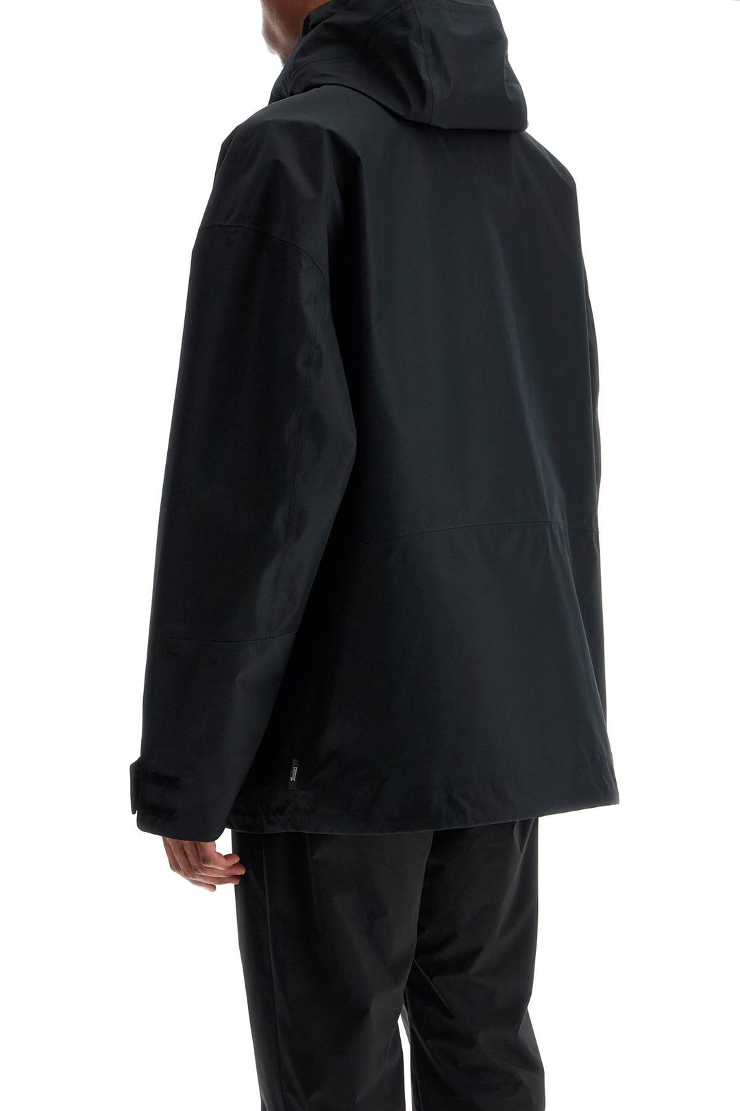 Short Black Waterproof Jacket For Men In Polyester With Hood