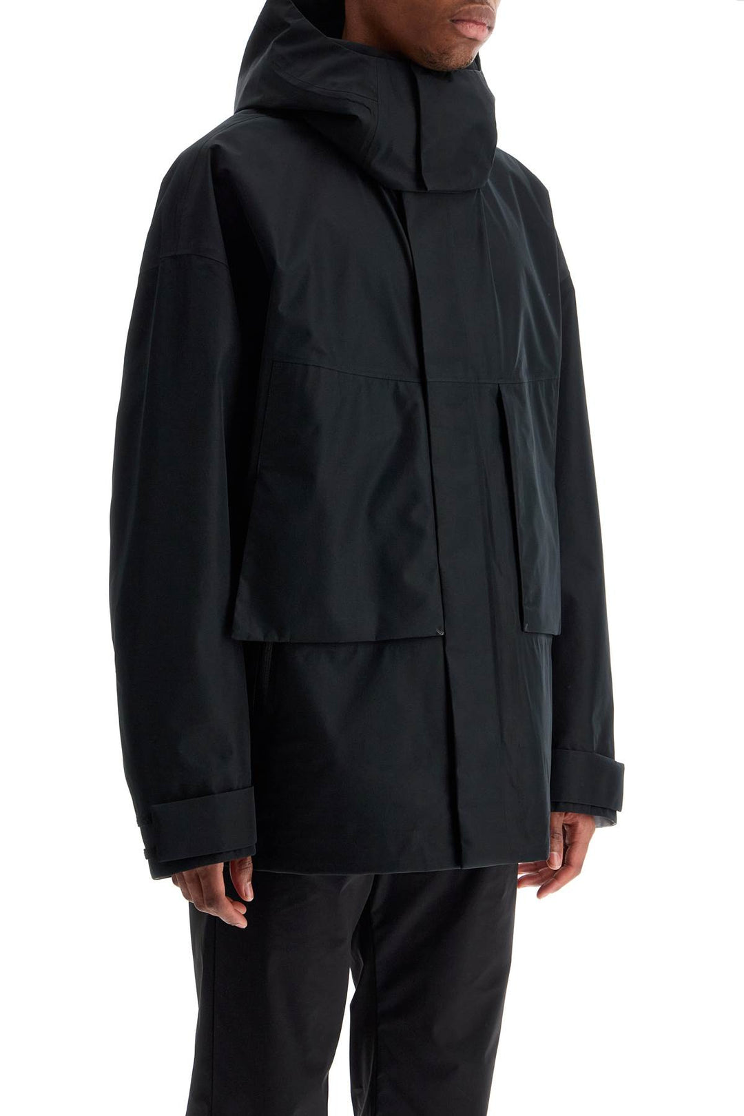 Short Black Waterproof Jacket For Men In Polyester With Hood