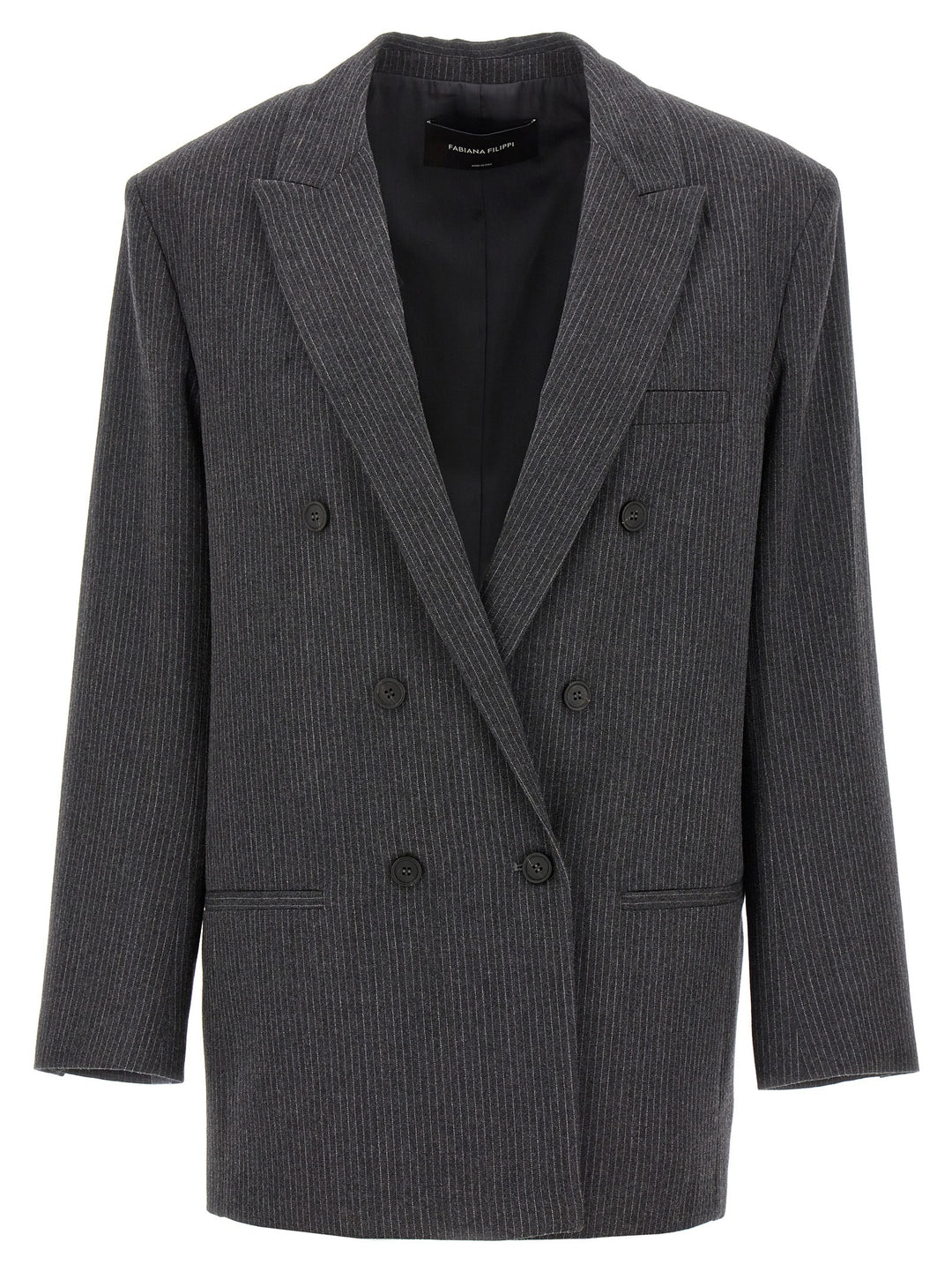 Pinstriped Double-Breasted Blazer Blazer And Suits Gray