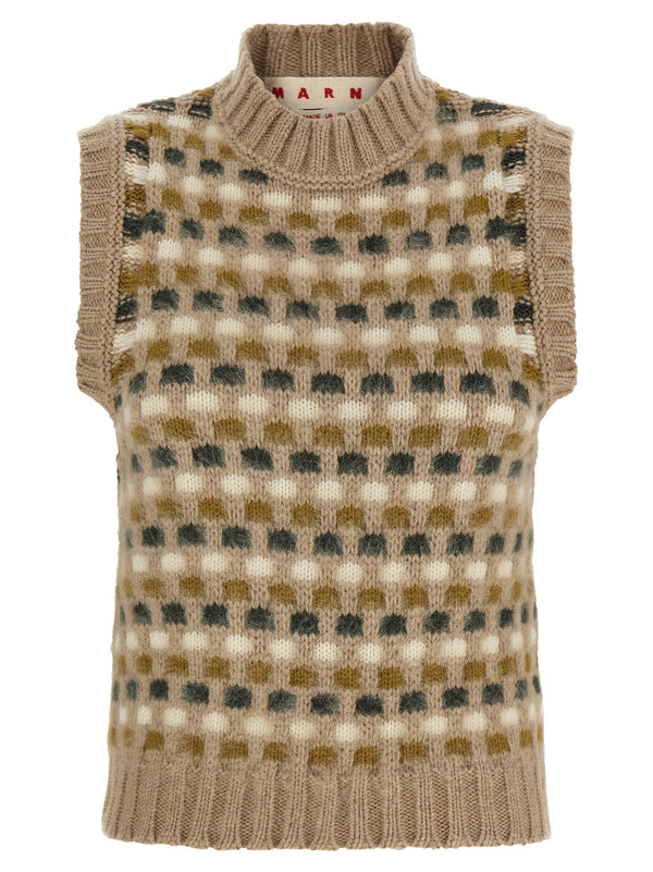 Shetland Acquard Knit Vest Beige