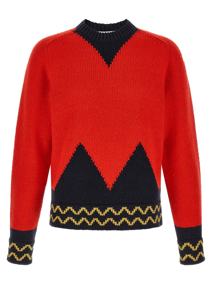 Marni Geometric Intarsia Sweater Sweaters and Cardigans - Red | 5d29ef23aaa087b4db2208b52046efe63198c6f8