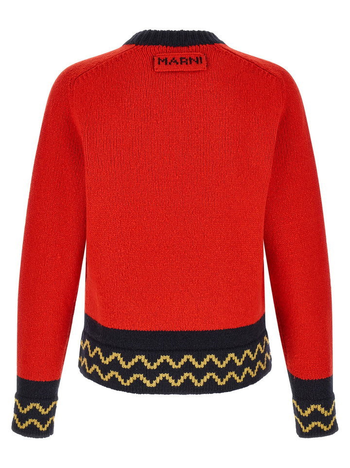 Marni Geometric Intarsia Sweater Sweaters and Cardigans - Red | 4899b55d350bd3dbddbd4421e647f03600993ff6
