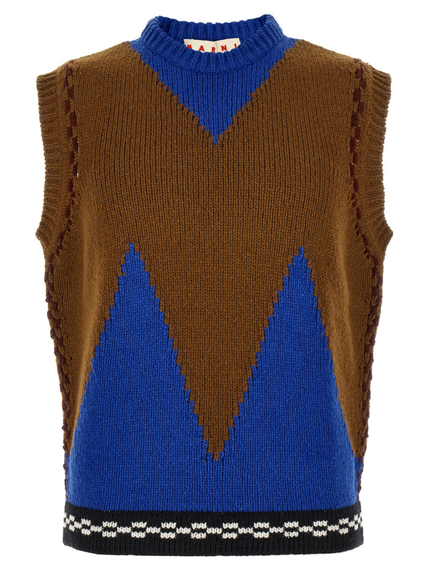 M-Shaped Intarsia Vest Gilet Multicolor