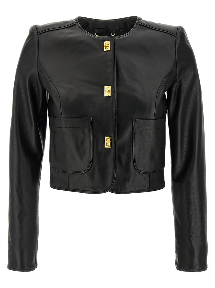 Elisabetta Franchi Cropped Leather Jacket Puffer Jackets - Black | e5193c7fa7c1758018df55cf480c0fa26a2bfc83