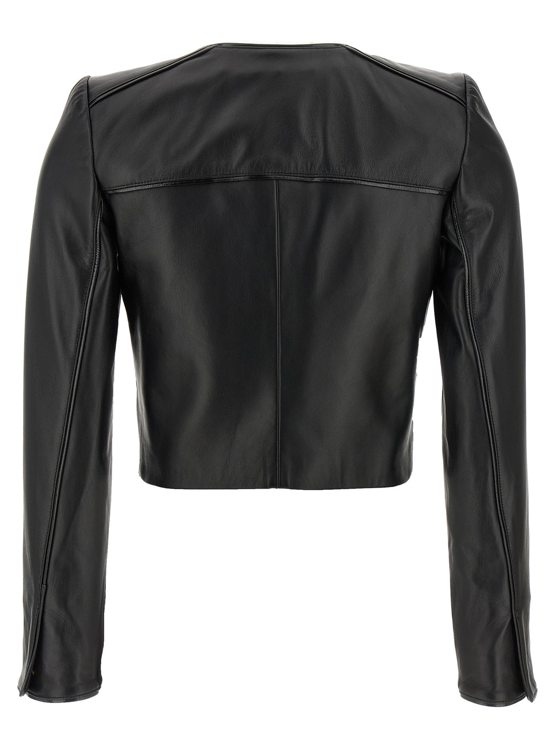 Elisabetta Franchi Cropped Leather Jacket Puffer Jackets - Black | 1430bc6fce5af1ec63789308c5ba6594a0ce457d