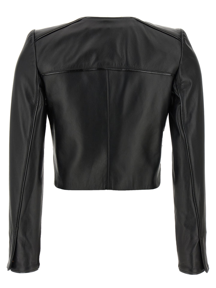 Elisabetta Franchi Cropped Leather Jacket Puffer Jackets - Black | 1430bc6fce5af1ec63789308c5ba6594a0ce457d