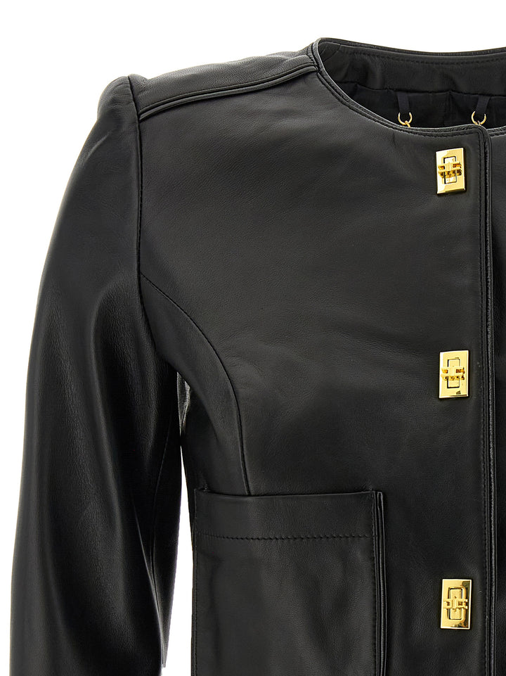 Elisabetta Franchi Cropped Leather Jacket Puffer Jackets - Black | 8bc71d6a0bc923aec1962795a54b54c11c48acec