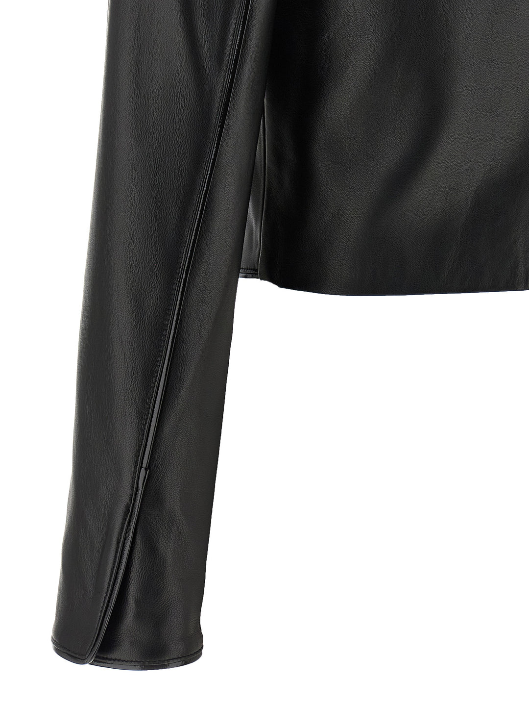 Elisabetta Franchi Cropped Leather Jacket Puffer Jackets - Black | 180bfe9961d451189e05523e26251e2cea517465