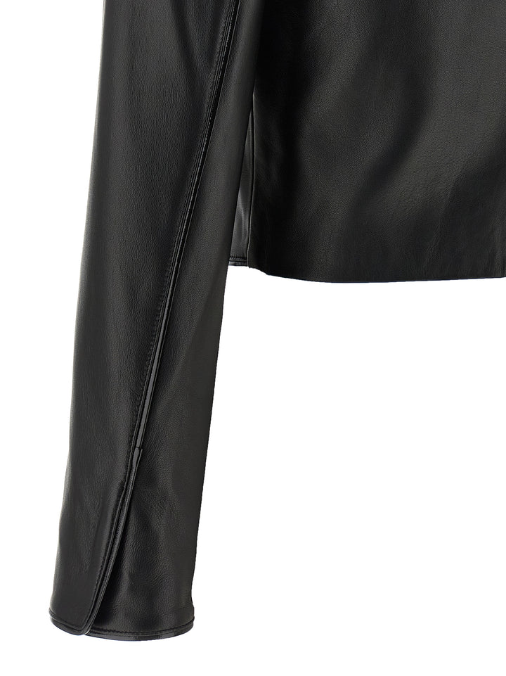 Elisabetta Franchi Cropped Leather Jacket Puffer Jackets - Black | 180bfe9961d451189e05523e26251e2cea517465