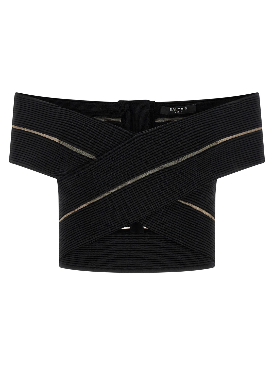Balmain Off-The-Shoulder Crop Top Tops - Black | 0d5b81dec05de69eec21082f9a2a99a39b504643