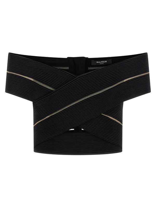 Off-The-Shoulder Crop Top Tops Black