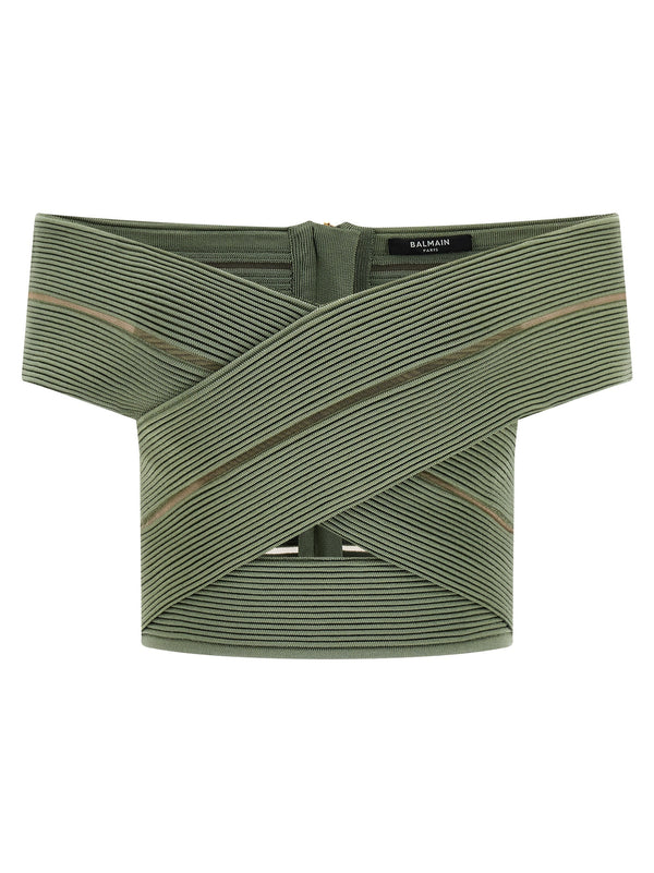 Off-The-Shoulder Crop Top Tops Green