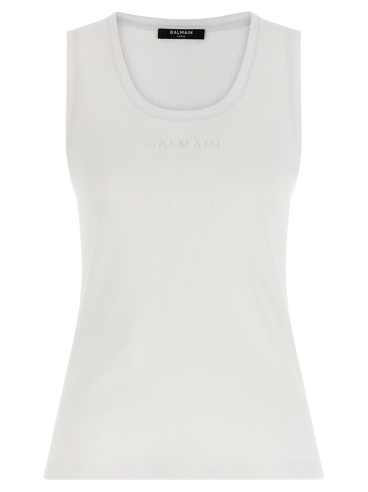 Balmain Logo Embroidery Tank Top Tops - White | 078fea8b11348b0d60e98b1a9c95a9babcb804e9