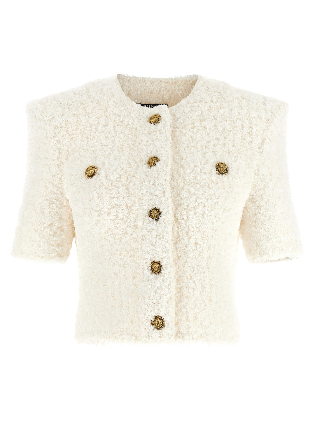 Balmain Cardigan Tweed Plumetis Sweaters and Cardigans - White | 231b24933ae58d98555cafd2be03ef5d609a9d55