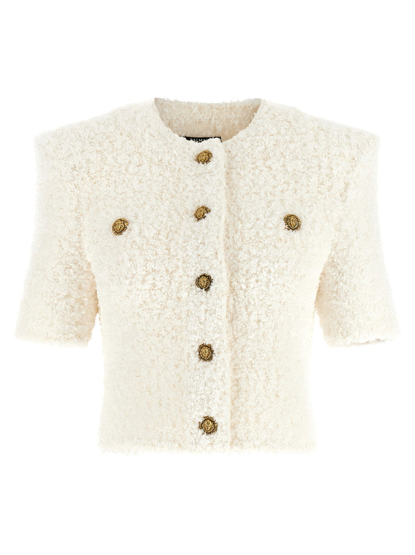 Cardigan Tweed Plumetis Sweaters And Cardigans White