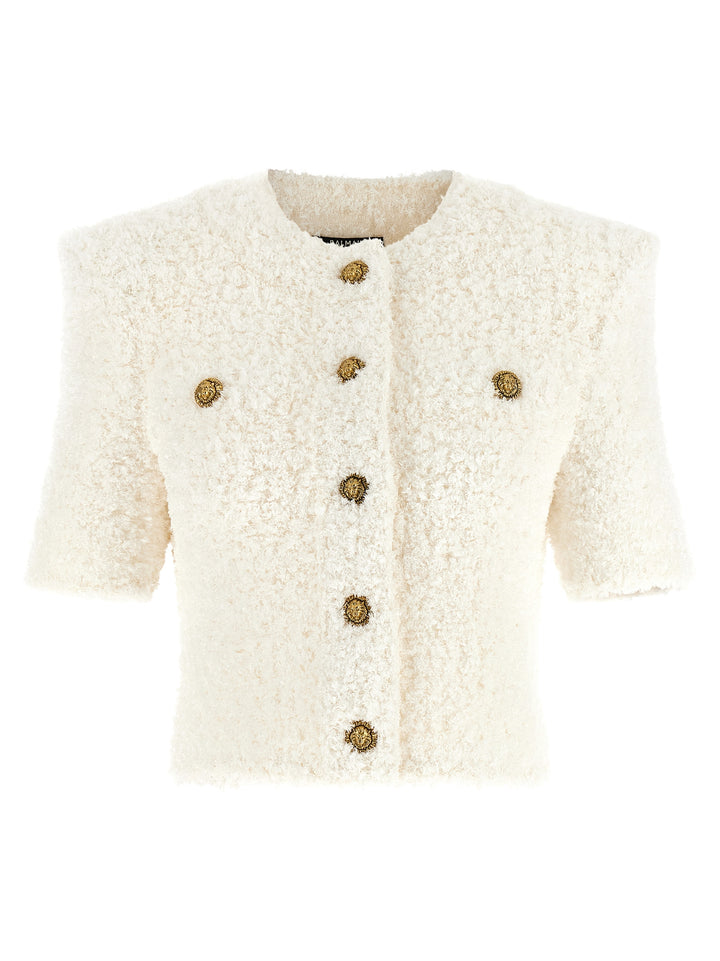 Balmain Cardigan Tweed Plumetis Sweaters and Cardigans - White | 231b24933ae58d98555cafd2be03ef5d609a9d55