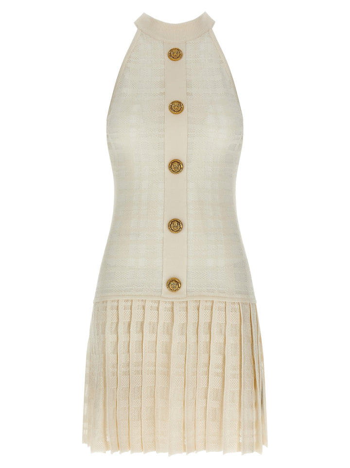 Balmain Tartan Knit Dress Dresses - White | 9a10f8760a44df1d574f12aff41721590ee5e9fc