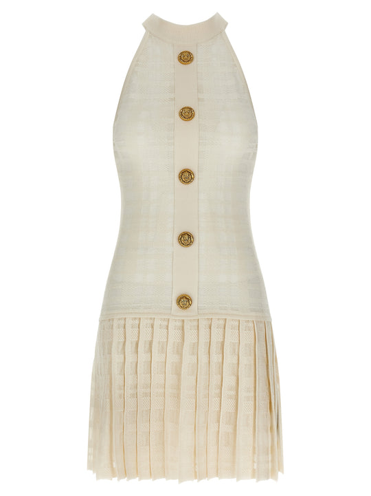 Tartan Knit Dress Dresses White