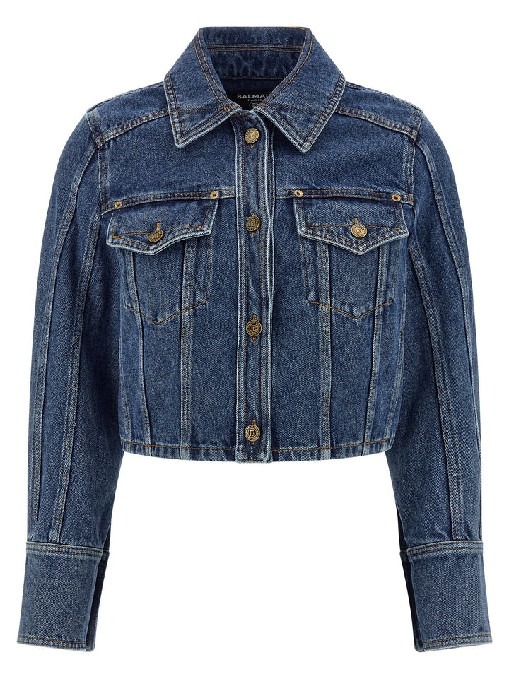Balmain Denim Jacket Puffer Jackets - Blue | ccc35caf75995a298bf3447209a80960ea89028d