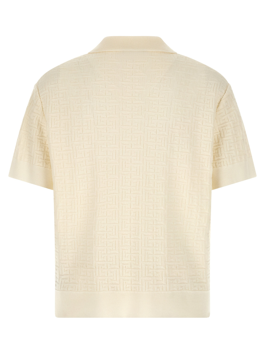 Balmain Monogram Jacquard  Shirt Polo - White | d3bcf4a5670f27c847cedc37918099ab26e851d2