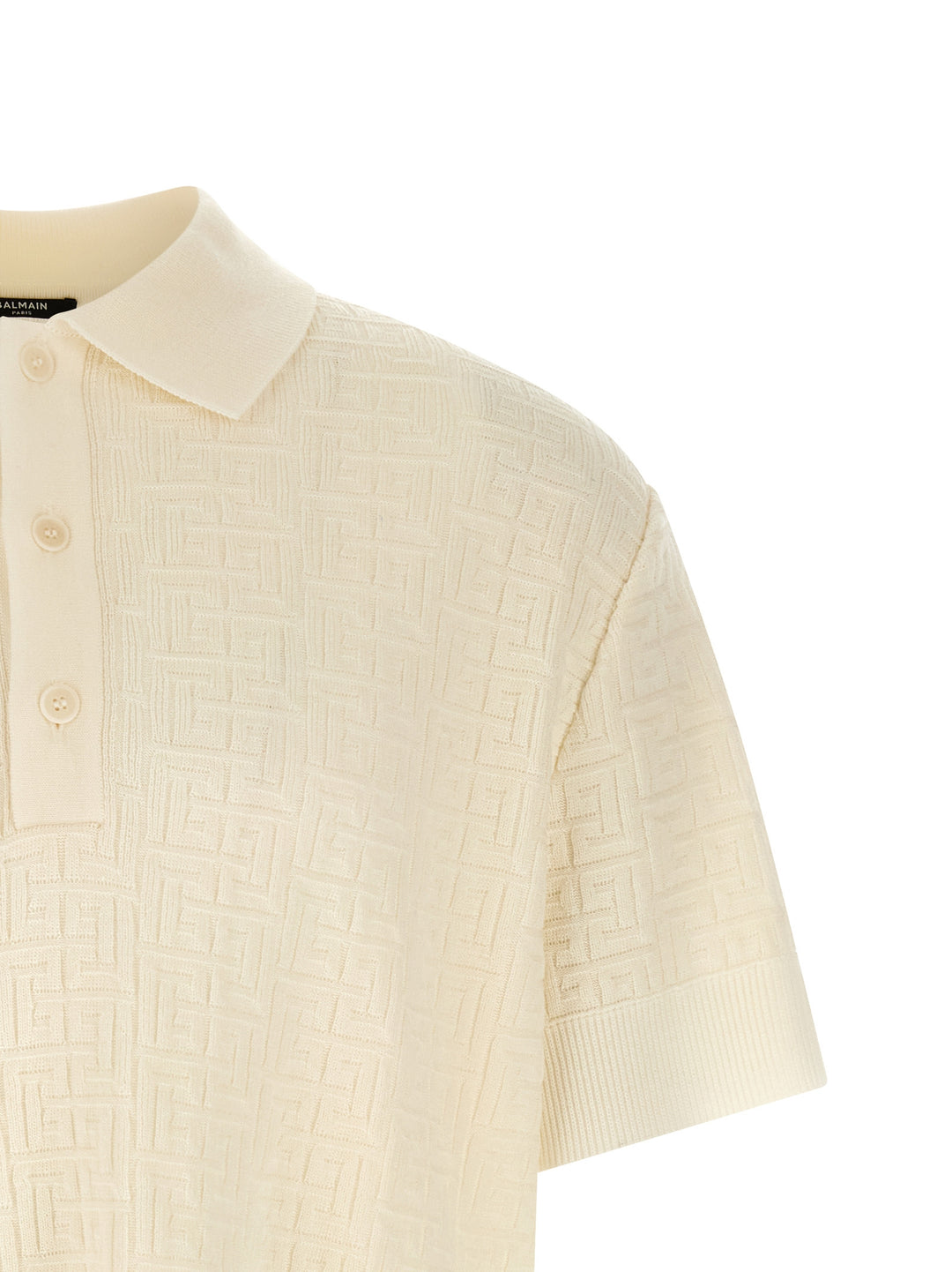 Balmain Monogram Jacquard  Shirt Polo - White | 8039ab3ef346f5923b682e2d36c174cb2889cac2