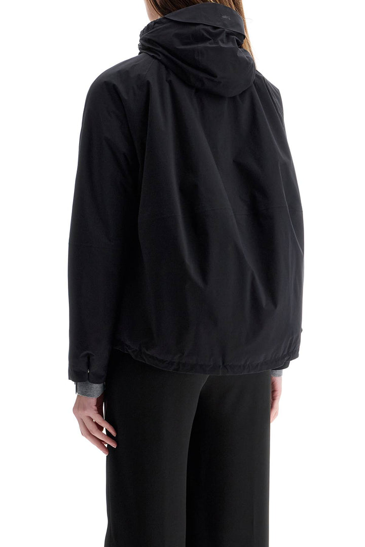 Short Black Waterproof Polyamide Jacket With Hood And Zip