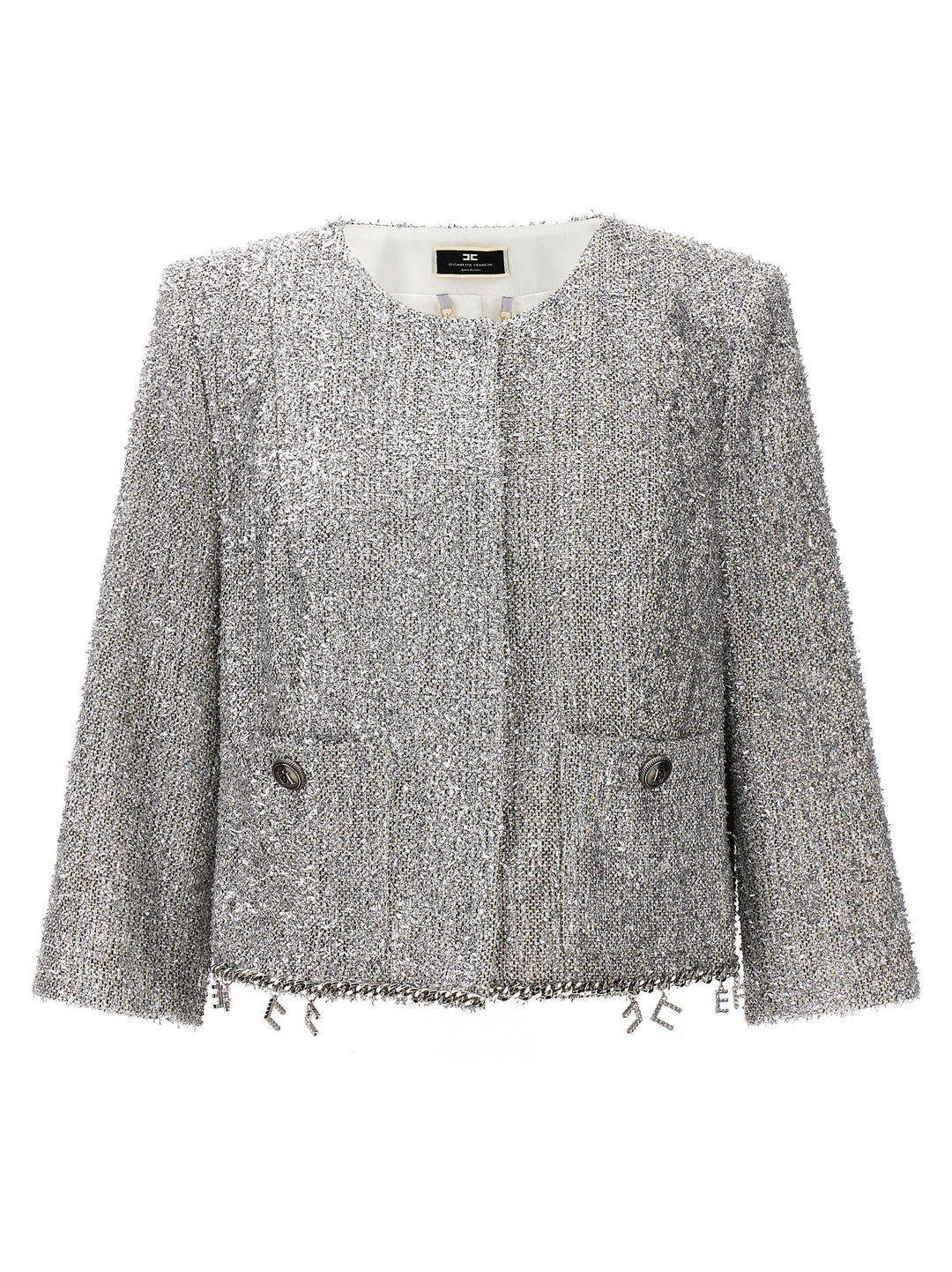 Lurex Tweed Cropped Jacket Blazer And Suits Silver