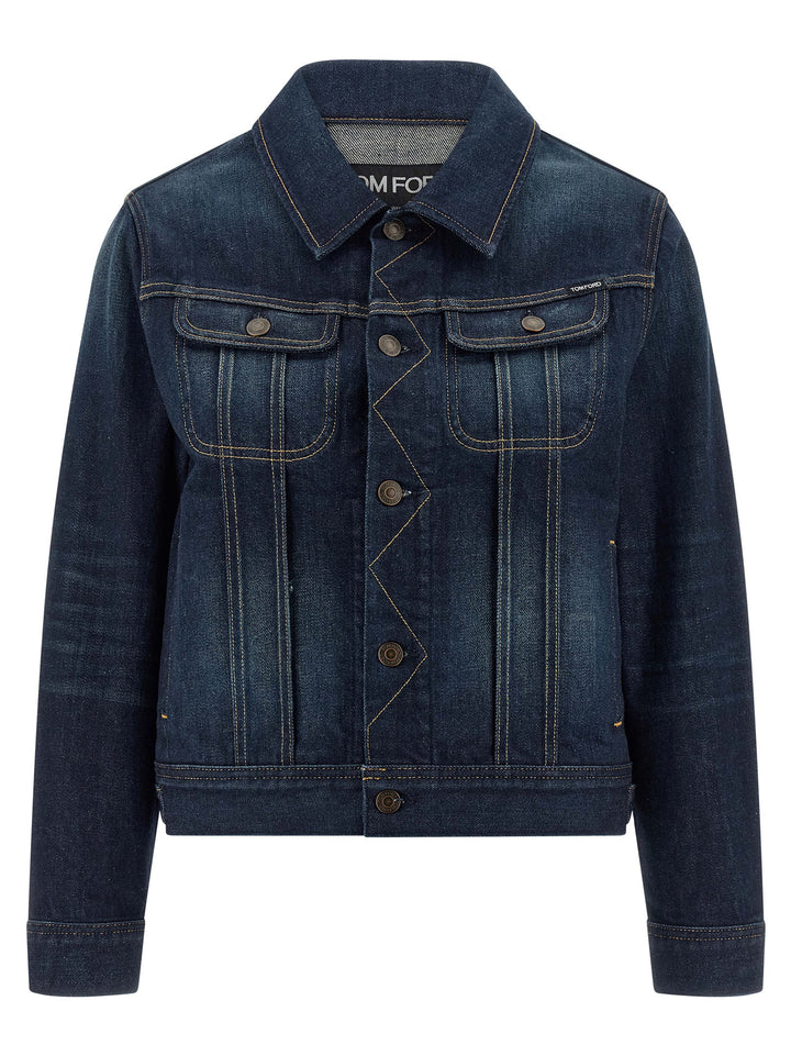 Tom Ford Japanese Denim Jacket Puffer Jackets - Blue | 6408a20d95dcb57828c9a456012fc64036f686e4