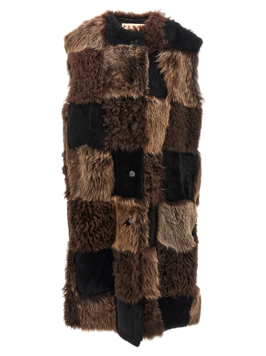 Long Shearling Vest Gilet Brown