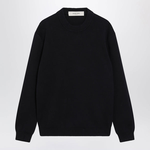 Dark Blue Cotton-Blend Sweater With Distressed Effect