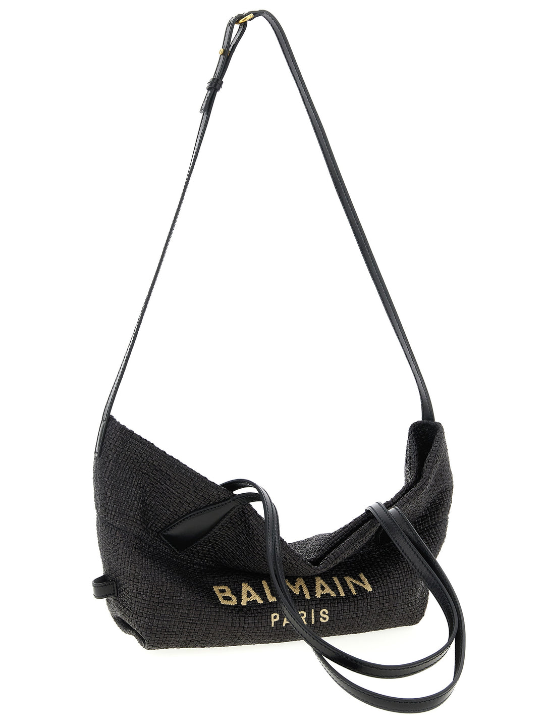 Balmain Track-Small Rafia Tote Bag - Black | e1a99afc7a38f3e438ef9be79e5640989c1c1030