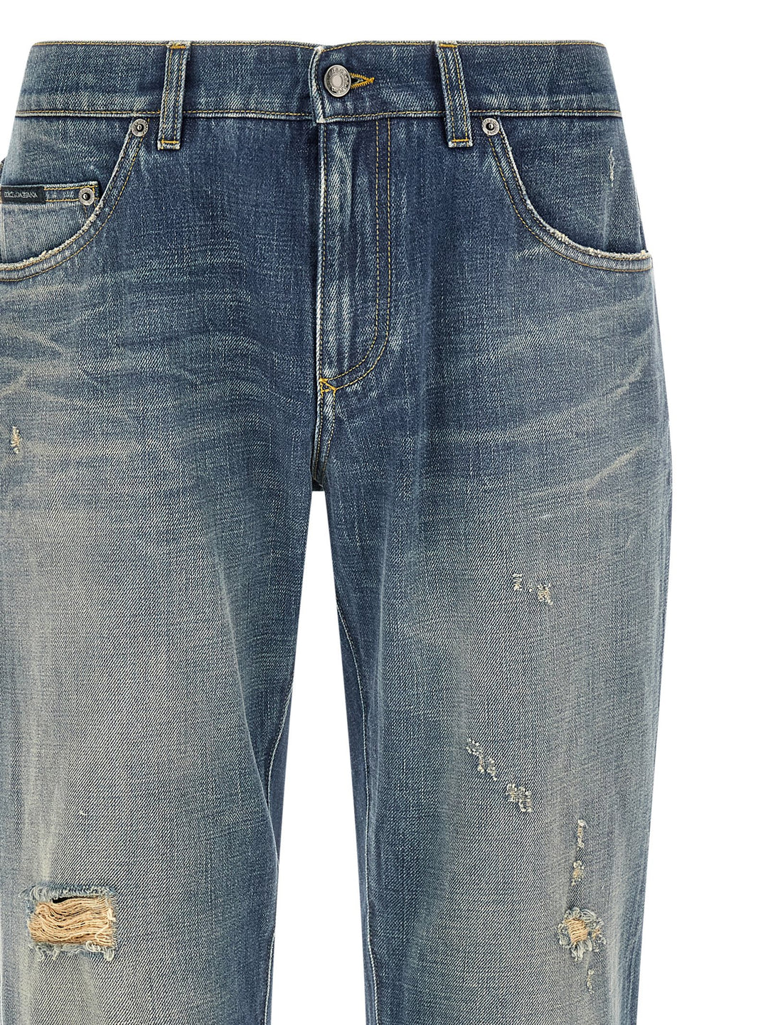Dolce & Gabbana Destroyed Logo Plaque Jeans - Blue | 5b023cd9757ed5d6d0082442bfa16ba8b40e966d