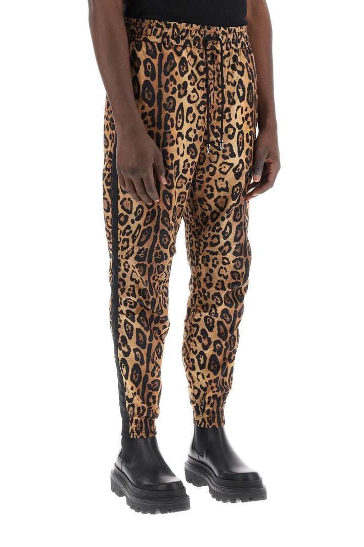 Pantaloni Jogger In Nylon Stampa Leopardo