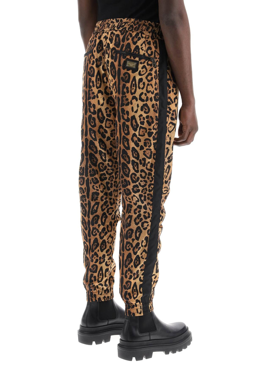 Pantaloni Jogger In Nylon Stampa Leopardo