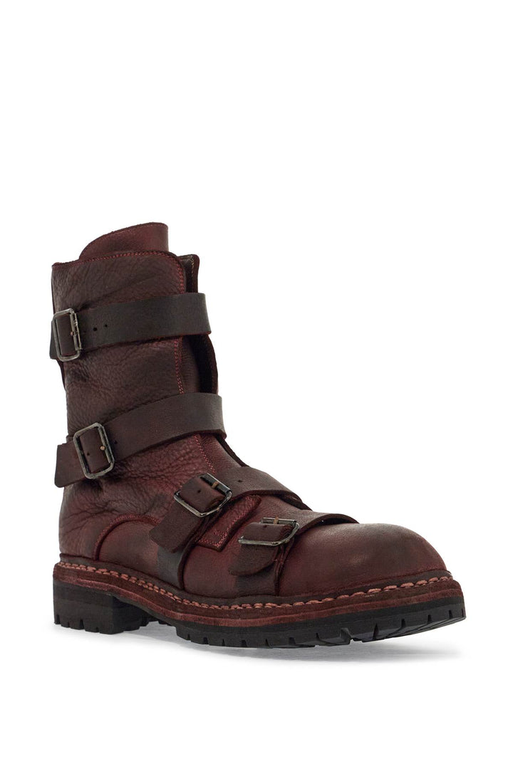 Dark Red Horse Leather Boots With Adjustable Straps