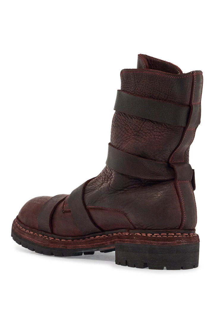 Dark Red Horse Leather Boots With Adjustable Straps