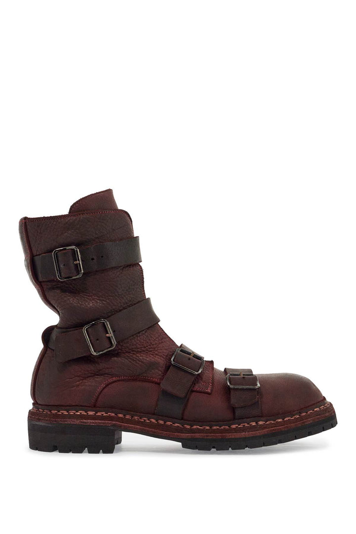 Dark Red Horse Leather Boots With Adjustable Straps