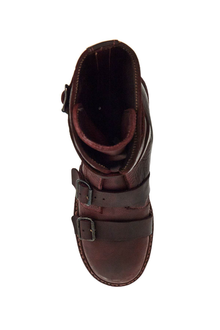 Dark Red Horse Leather Boots With Adjustable Straps